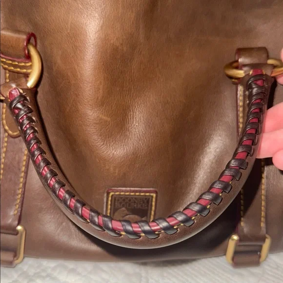 Dooney & Bourke Brown Leather Shoulder Bag with Red Accents